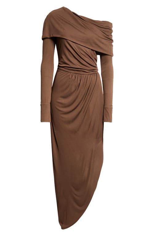 Oscar De La Renta Long Sleeve Asymmetric Cocktail Dress In Chocolate