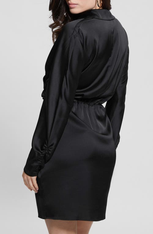 Shop Guess Tanya Long Sleeve Satin Dress In Jet Black