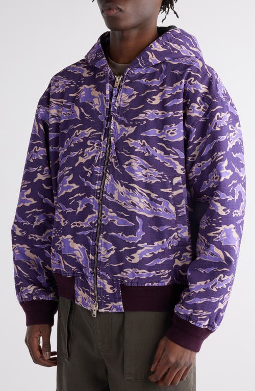 Shop Acne Studios Camo Print Hooded Jacket In Purple Multi