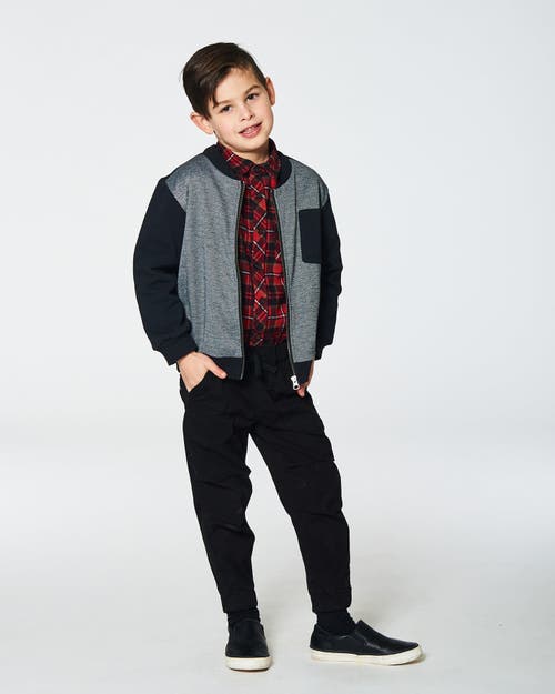 Shop Deux Par Deux Little Boy's Herringbone And Fleece Zip Vest Black And Gray In Anthracite