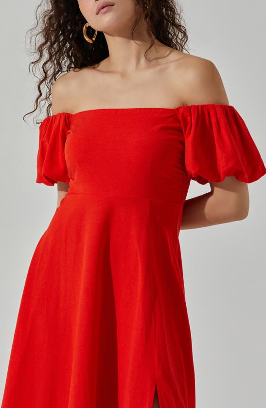 Shop Astr Off The Shoulder A-line Dress In Hot Red