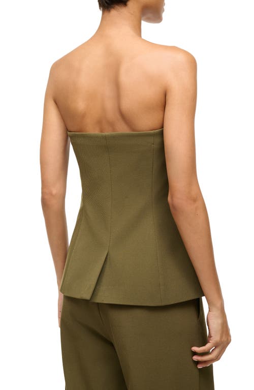 Shop Staud Brigade Strapless Button-up Top In Sergeant Green