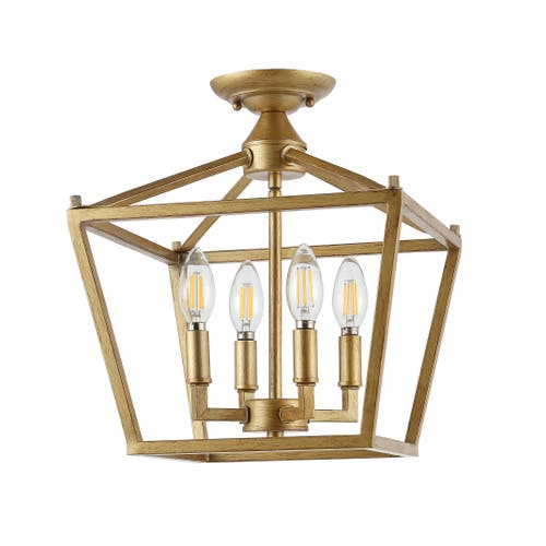 Jonathan Y Plains 4-light Iron Modern Farmhouse Led Flush Mount In Brass Gold