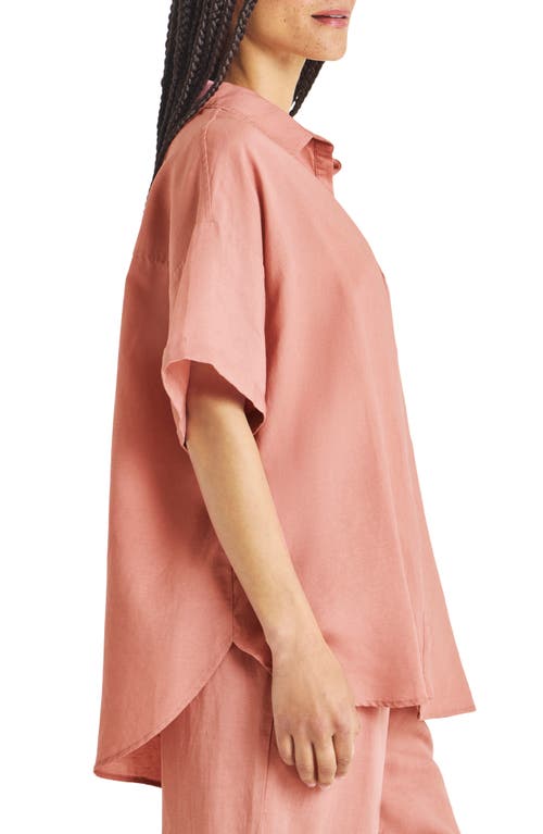 Splendid Dawson Elbow Sleeve Linen Blend Button-up Shirt In Pink