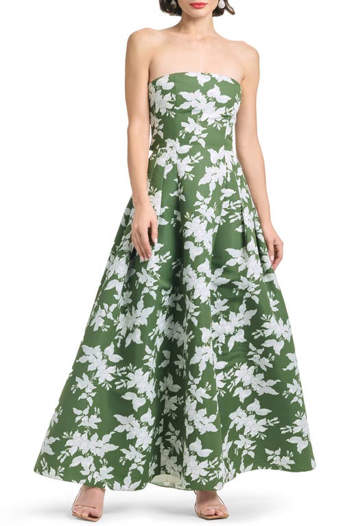 Sachin & Babi Margaux Floral Strapless Gown Green Narcissus at Nordstrom,