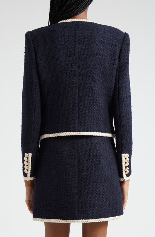 Shop Veronica Beard Mabel Cotton Blend Tweed Jacket In Navy