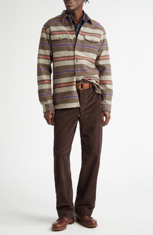 Double Rl Stripe Cotton Blend Button-up Shirt In Brown Multi