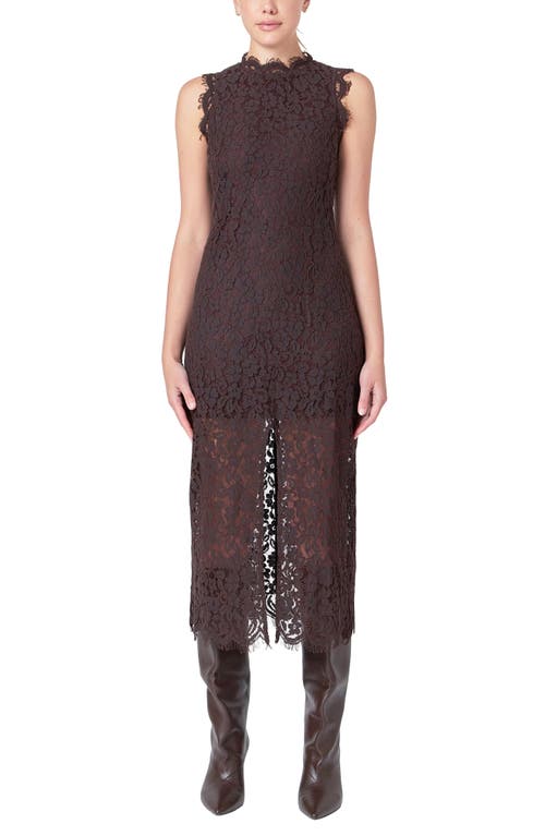 Endless Rose Front Slit Lace Dress In Espresso