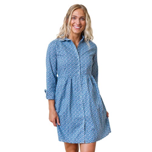 Hope & Henry Organic Button Front Shirt Dress In Medium Blue Ditsy Floral