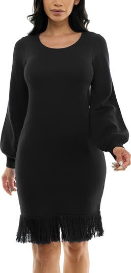Nina Leonard + V-Neck Balloon Sleeve Sweater Dress