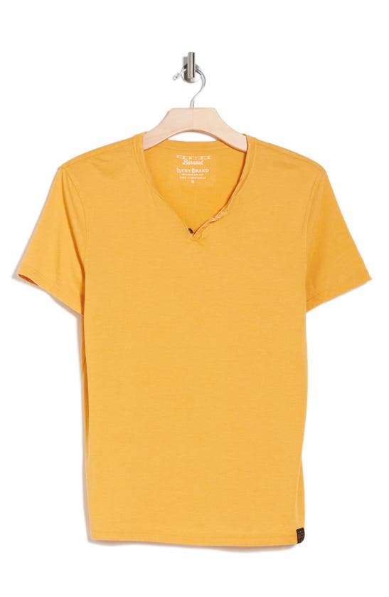 Lucky Brand Button Notch Neck T-shirt In Mustard Canyon