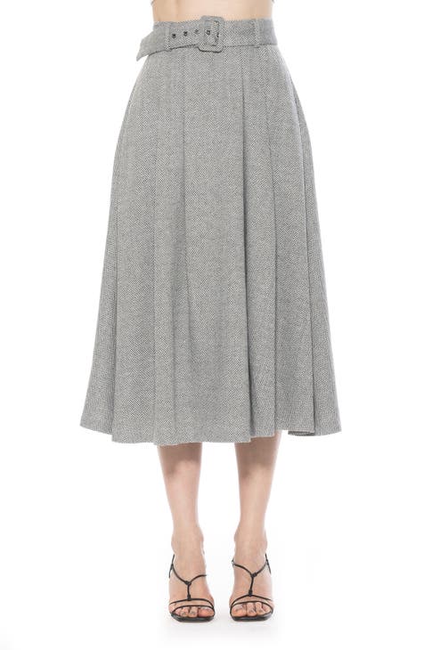 Belted A-Line Midi Skirt