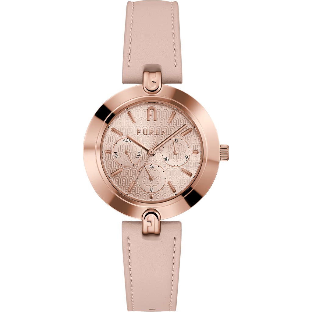 Furla Logo Links Leather Strap Watch, 36.5mm In Gold
