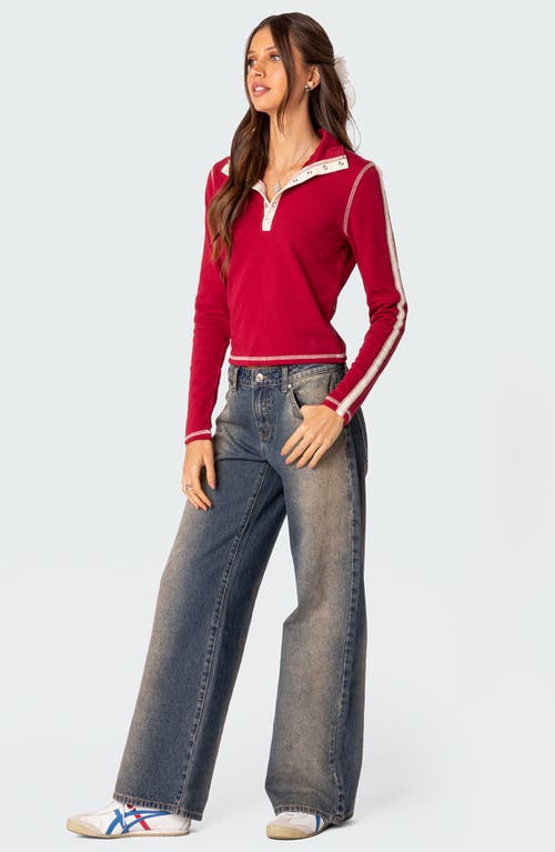 Shop Edikted Raelynn Wide Leg Jeans In Blue/brown-washed