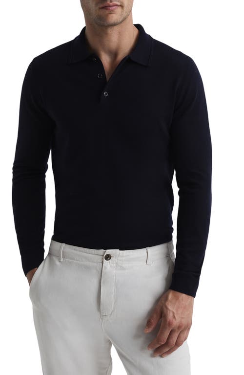 Reiss Trafford Long Sleeve Wool Polo Sweater Navy at Nordstrom,