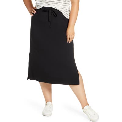 Plus Size Caslon Drawstring Side Slit Skirt, Black