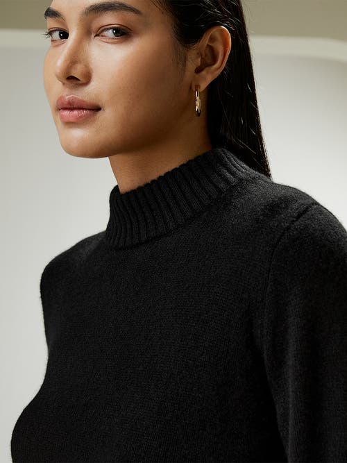Lilysilk Ribbed Collar And Hemline Wool Cashmere Sweater In Black