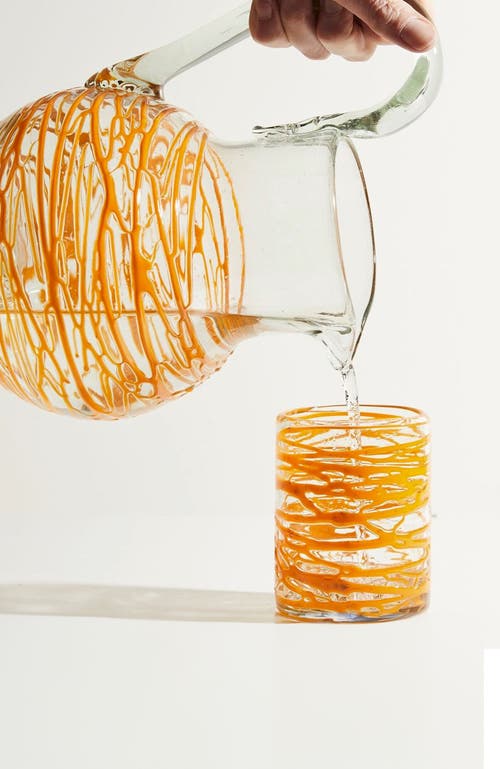 Verve Culture Handblown Swirl Glass Pitcher In Orange