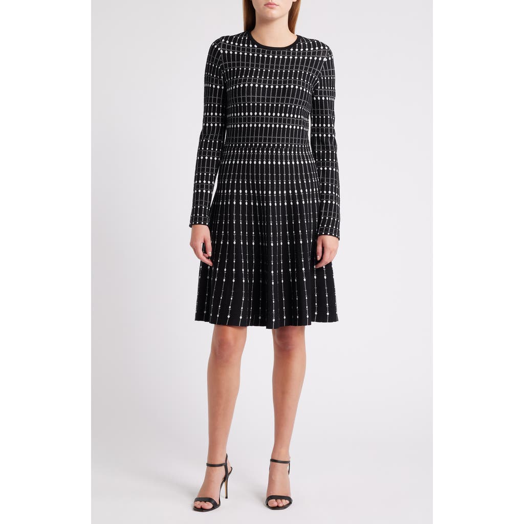 Julia Jordan Stripe Jacquard Long Sleeve Sweater Dress in Black White
