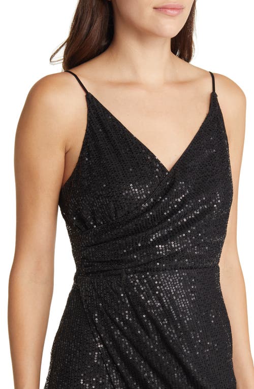 Area Stars Sequin Ruched Midi Dress In Black