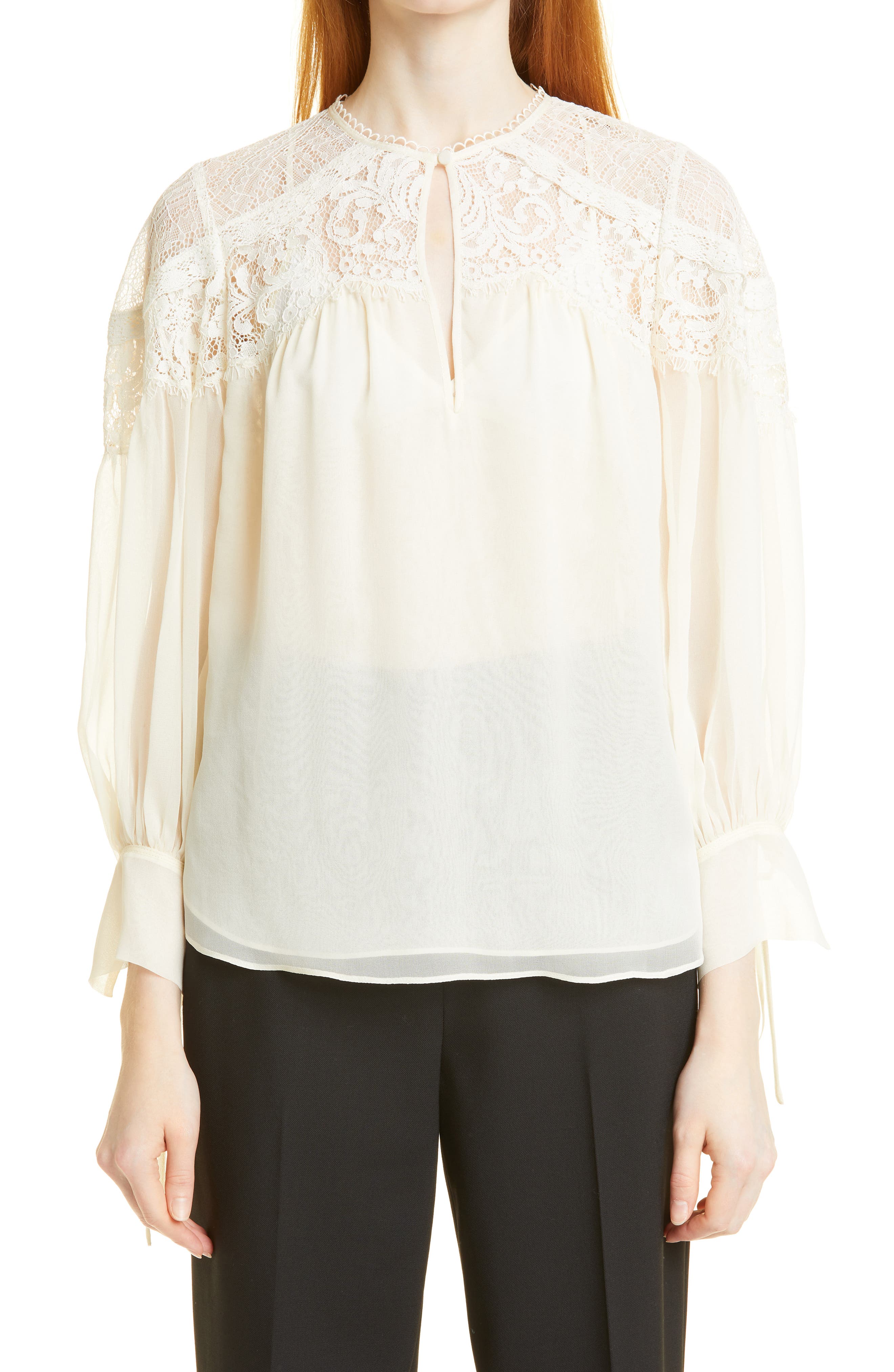 Rebecca Taylor Lace Silk Chiffon Blouse 