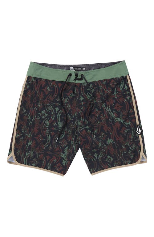 Shop Volcom Lido Print Scallop Mod Board Shorts In Fir Green