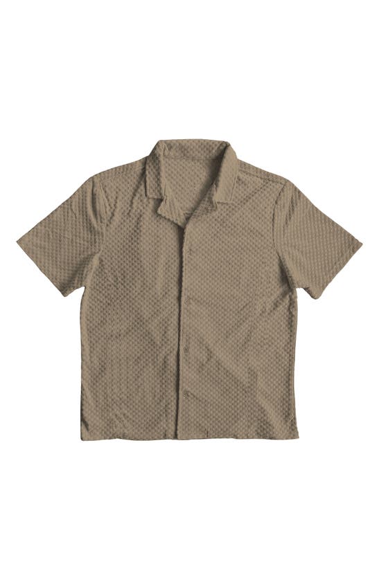 Fleece Factory Terry Square Short Sleeve Button-up Shirt In Brown