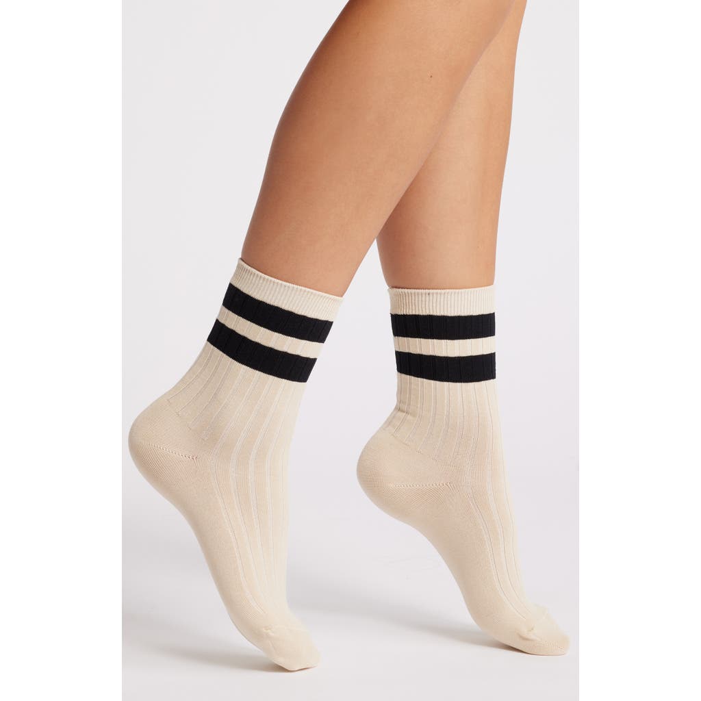 Le Bon Shoppe Her Varsity Cotton Blend Crew Socks In Cream Black