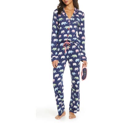 Pj Salvage Print Pajamas With Eye Mask, Blue