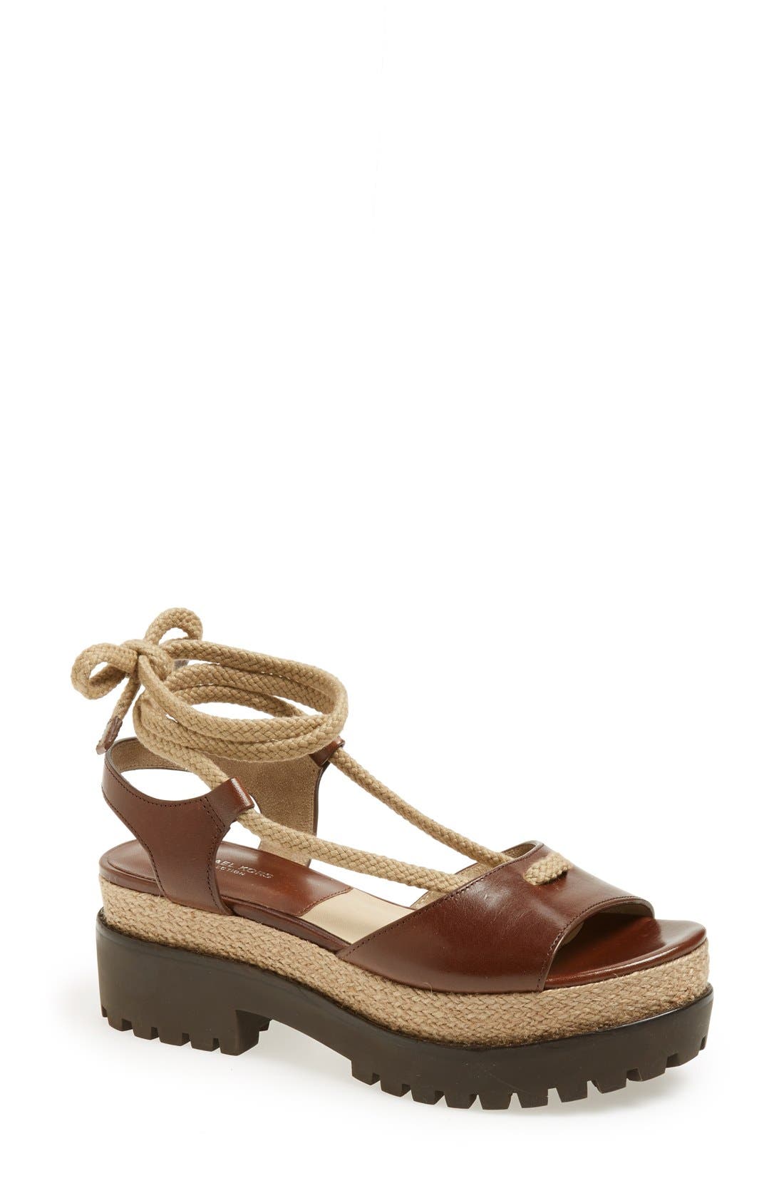 Michael Kors 'Kirstie' Leather & Rope Ankle Wrap Platform Sandal (Women) Nordstrom