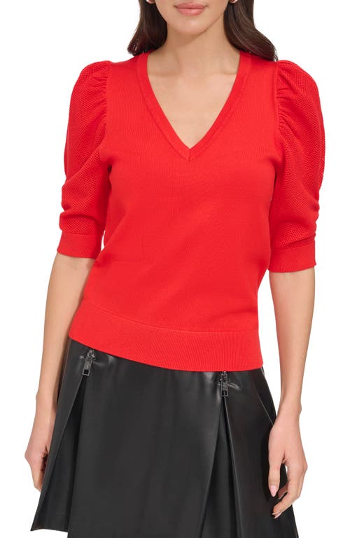 DKNY Puff Sleeve V-Neck Sweater at Nordstrom,