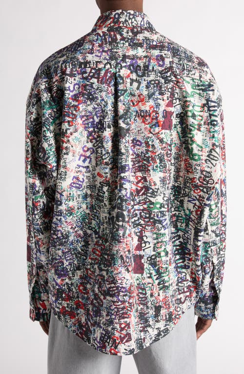 Shop Bottega Veneta Memory Print Relaxed Fit Cotton & Wool Button-up Shirt In 9173 Chalk/multi