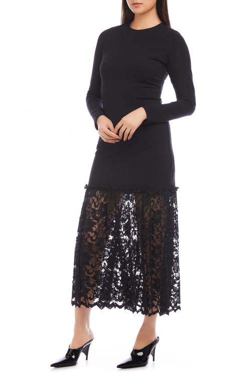 Shop Karen Kane Candace Long Sleeve Lace Contrast Cocktail Dress In Black