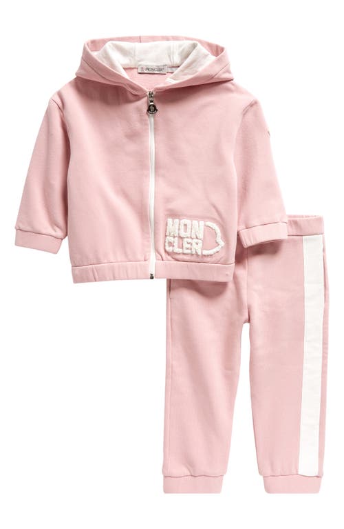 Moncler Kids' Cotton Stretch Fleece Hoodie & Joggers Set In Pink/white