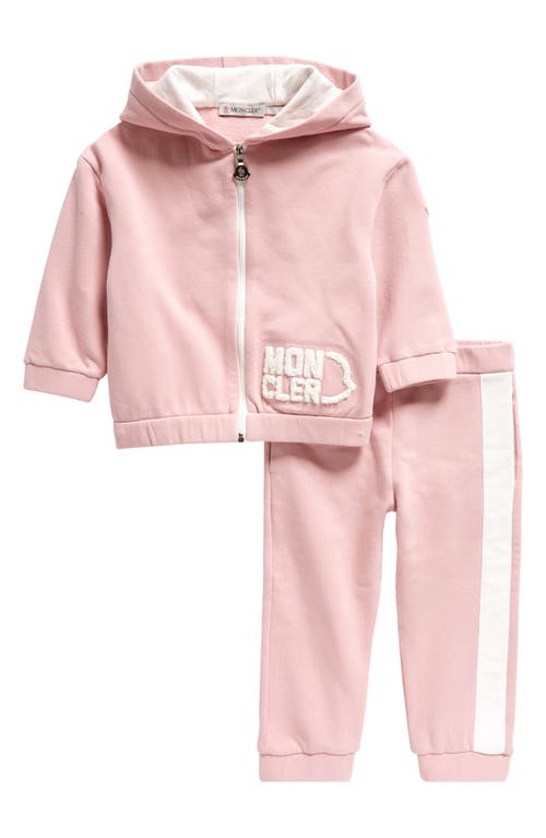 Shop Moncler Kids' Cotton Stretch Fleece Hoodie & Joggers Set In Pink/white