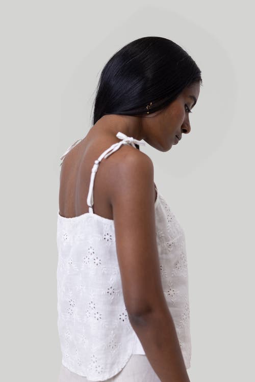 Reistor Women's Tie-up Camisole White Hemp Top In Coconut White