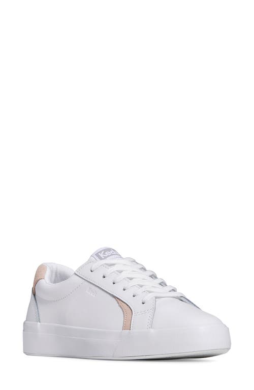 ® Keds Pursuit Low Top Sneaker in White/Light Pink Leather