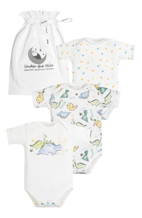 Under the Nile Dino Assorted 3-Pack Bodysuits in White/Dinos at Nordstrom