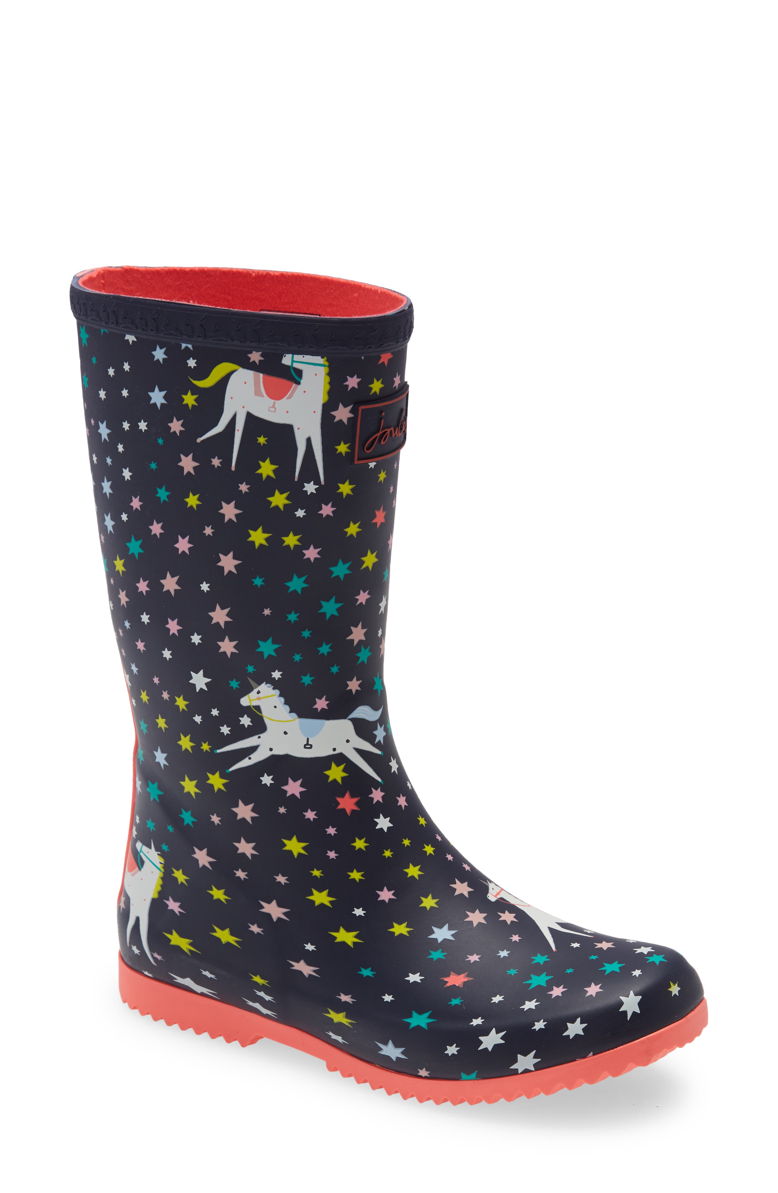 Joules JNR Roll Up Welly Rain Boot Pink Horses 13 M US Little Kid