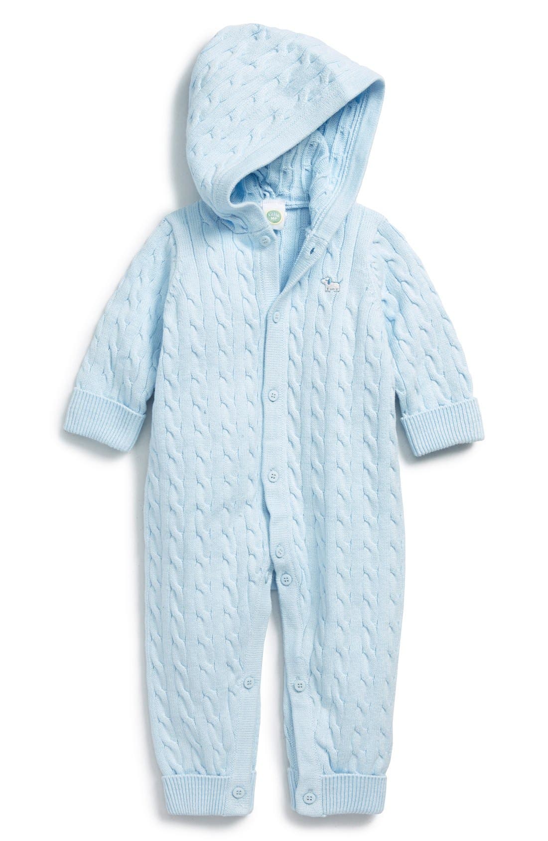 Little Me Hooded Cable Knit Romper (Baby Boys) Nordstrom