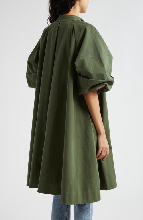 Shop Mille Josephine Gathered Sleeve Cotton Coat In Olive