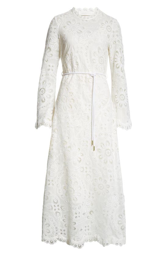 Shop Zimmermann Ottie Mock Neck Long Sleeve Guipure Lace Maxi Dress In Ivory