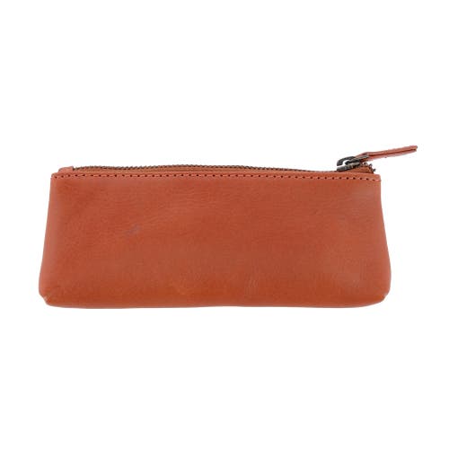 Trafalgar Sergio Leather Multimedia Elongated Zip Pouch In Tan