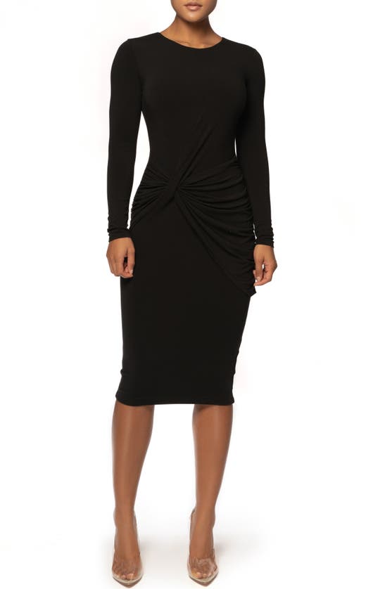 Jluxlabel Modern Lovers Long Sleeve Twist Front Midi Dress In Noir
