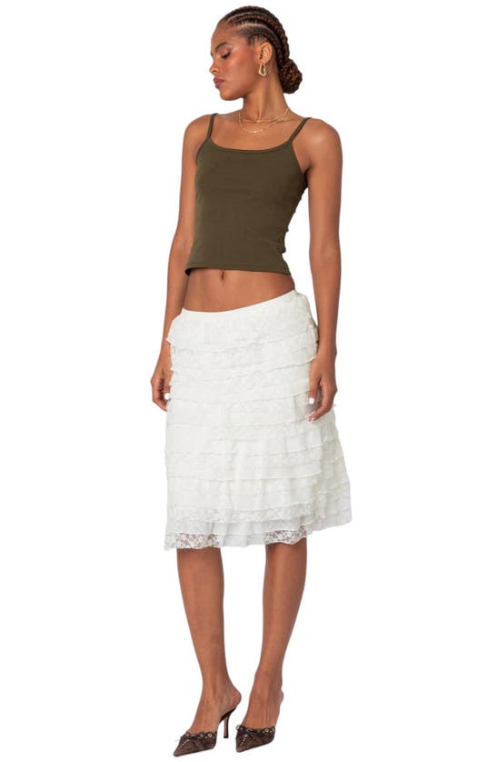 Shop Edikted Louise Lace & Ruffle Tiered Skirt In Cream