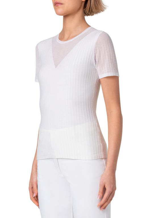 Shop Akris Reverse Rib Short Sleeve Crewneck Sweater In Ecru