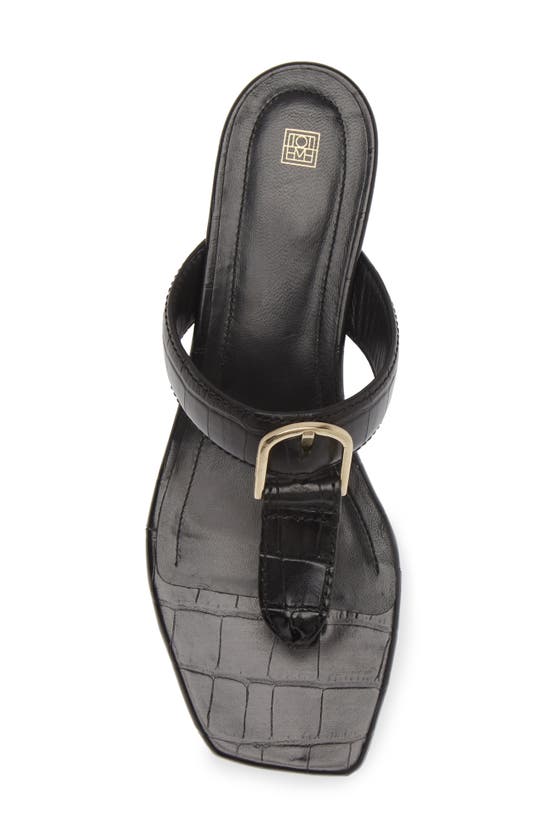 Shop Totême Croc Embossed Buckle T-strap Kitten Heel Sandal In Black