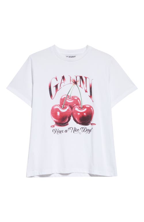 Shop Ganni Cherry Organic Cotton Graphic T-shirt In Bright White