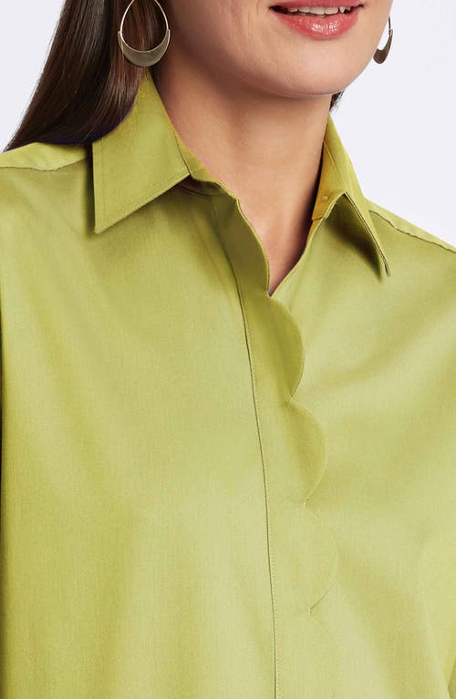 Foxcroft Layla Sateen Button-up Shirt In Chartreuse