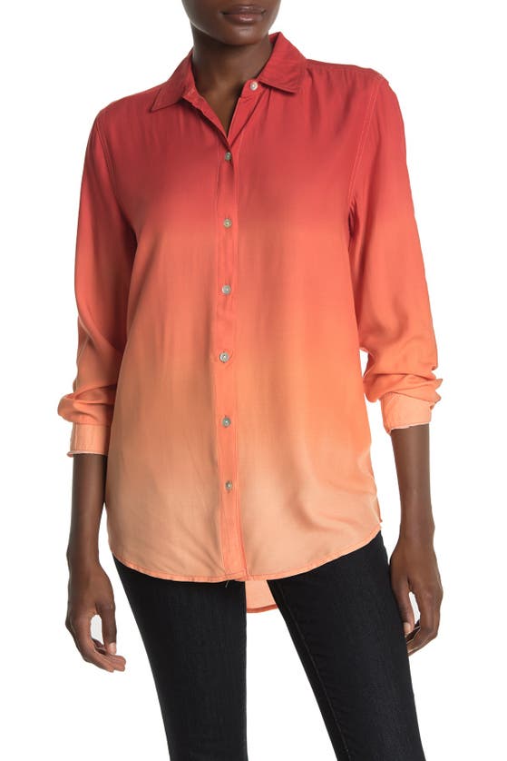 Shop Beachlunchlounge Chalanna Dip Dye Long Sleeve Shirt In Coral Ombre